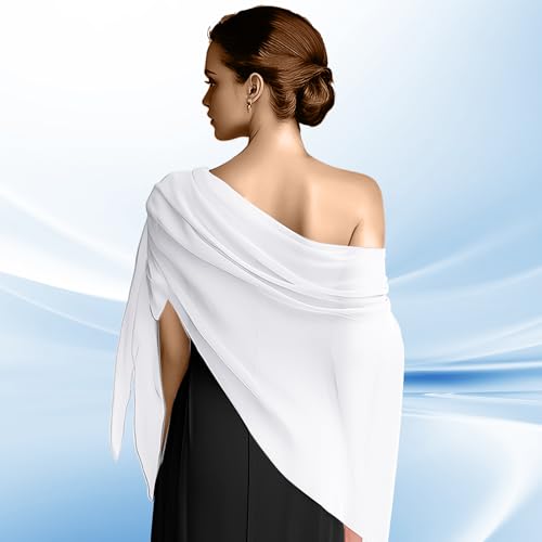 Chiffon Scarf,Soft Breathable Chiffon Shawls and Wraps,Silky Women's Hijab for Evening Dresses Wedding Bridal Scarves - color: White, size: 79 x 24 inches