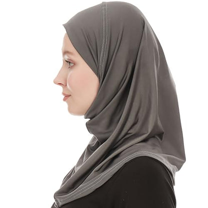 Plain Ready To Wear Amira Hijab for Women - Muslim Instant Amira Jersey Scarf – Soft Muslim One Piece Instant Hijab Headscarf - color: Dark Grey