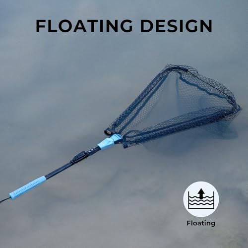 Calamus Triangle Fishing Net with Non-Slip Elastomer Handle | Lightweight & Strong, Foldable Landing Net, Elastic Lanyard and Belt Clip, UV-resistant Mesh, Fishing Gear for Men - style: 31" Full - Floating Net (Fixed Pole)