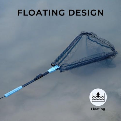 Calamus Triangle Fishing Net with Non-Slip Elastomer Handle | Lightweight & Strong, Foldable Landing Net, Elastic Lanyard and Belt Clip, UV-resistant Mesh, Fishing Gear for Men - style: 31" Full - Floating Net (Fixed Pole)
