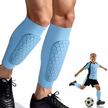 XZQTIVE Soccer Shin Guards Shin Defender for Kids Youth Adult, Ski Shin Guard Calf Compression Sleeve with Honeycomb Shin Pads - color: baby blue, size: X-Small
