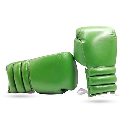 Boxing Glove Grappling, Kickboxing, Training Lace up Fighting Boxing Punching Bag Green Cowhide Leather Boxing Glove Without Logo - size: 16oz