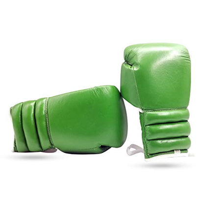Boxing Glove Grappling, Kickboxing, Training Lace up Fighting Boxing Punching Bag Green Cowhide Leather Boxing Glove Without Logo - size: 12oz