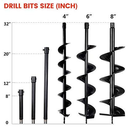 DC HOUSE 52cc 1800W Gas Powered Earth Auger EPA Certified Post Hole Digger, with 3 Drill Bits 4" 6" 8" and 3 Extension Rods 8" 12" 20", Mixing Ratio 30:1, for Fence, Farmland and Garden - size: 52cc+3 bit(4"6"8")+3 Ext(8"12"20")