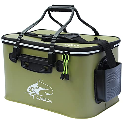 Fishing Bucket,Foldable Fish Bucket, Multi-Functional EVA Fishing Bag for Outdoor, Live Fish Lures Bucket and Fish Protection Bucket,10GAL/8GAL/6GAL/4.8GAL/3GAL Live Fish Container (10GAL/ArmyGreen) - color: 10gal/Armygreen