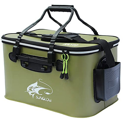 Fishing Bucket,Foldable Fish Bucket, Multi-Functional EVA Fishing Bag for Outdoor, Live Fish Lures Bucket and Fish Protection Bucket,10GAL/8GAL/6GAL/4.8GAL/3GAL Live Fish Container (10GAL/ArmyGreen) - color: 10gal/Armygreen