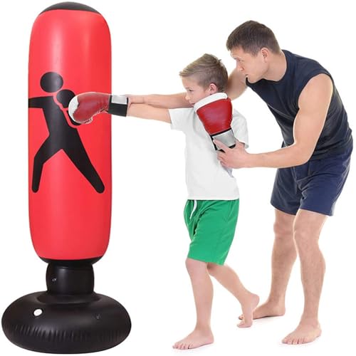 Punching Bag for Adult Kids,Kizcmvre Inflatable Freestanding Heavy Duty Boxing Bag,Women Men Training Equipment Exercise Boxing Standing Punching Bag (Red).