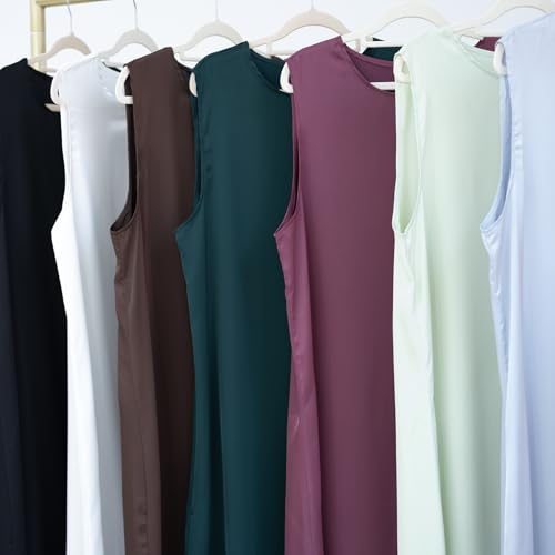 Ramadan Eid Prayer Abaya Dress for Women Muslim Islam Turkey Satin Sleeveless Slip Inner Under Loose Long Dress - color: Light Grey, size: Medium
