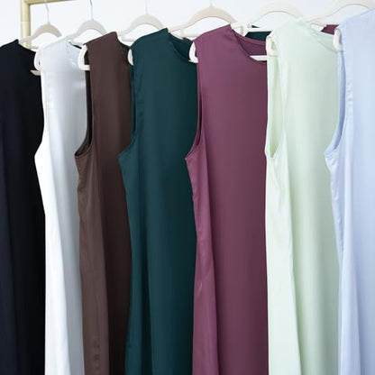 Ramadan Eid Prayer Abaya Dress for Women Muslim Islam Turkey Satin Sleeveless Slip Inner Under Loose Long Dress - color: Coffee, size: XX-Large