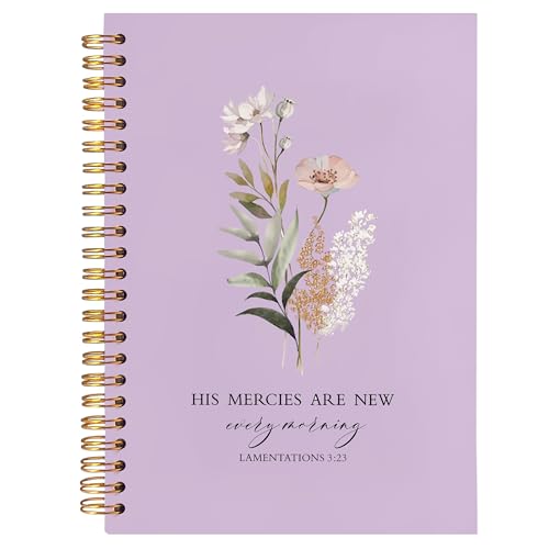 BearCake Purple Bible Christian Journals Floral Notebooks for Women Note Taking,Prayer Journal for Women, His Mercies are New Every Morning,Bible Study Journal for Women 5.5x8.3 - color: white Bible-new morning purple