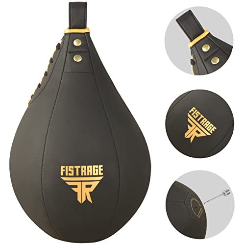 FISTRAGE Speed Ball Boxing Leather MMA Muay Thai Training Punching Dodge Striking Bag Kit Hanging Swivel Workout Speedball Kicking Platform (Golden)