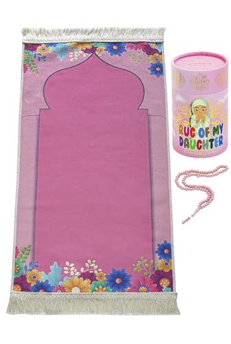 Ihvan Online Kids Prayer Mat - Muslim Prayer Rug, Islamic Gift, Soft Salah Mat Carpet, Travel Praying Rug, Ramadan Eid Gift, Pink Kaaba - color: Pink Kaaba