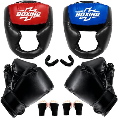 12pcs Boxing Headgear, guantes de boxeo,Mouth Guards& Hand Wraps Boxing Equipment Set - PU Leather Boxing Protective Gear for Training, Sparring & MMA，Boxing Gloves - size: 6oz