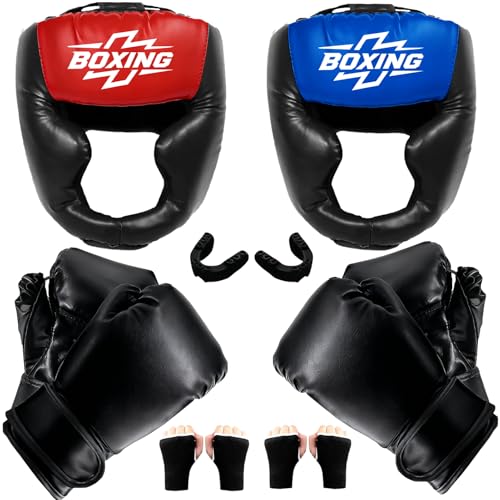 12pcs Boxing Headgear, guantes de boxeo,Mouth Guards& Hand Wraps Boxing Equipment Set - PU Leather Boxing Protective Gear for Training, Sparring & MMA，Boxing Gloves - size: 6oz