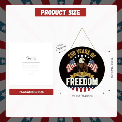 Smile 250 Years of Freedom Wooden Round Door Hanger, 1776-2026 American Bicentennial Front Door Sign for 4th of July & Patriotic Decor - style: 250th Freedom