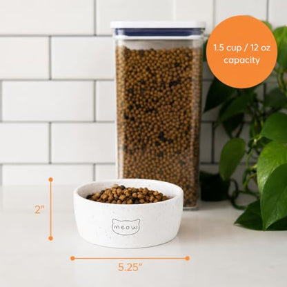 Pearhead Ceramic Meow Cat Bowl, Holds 12 oz, Modern Speckled White - color: Speckled "Meow", size: Single Bowl