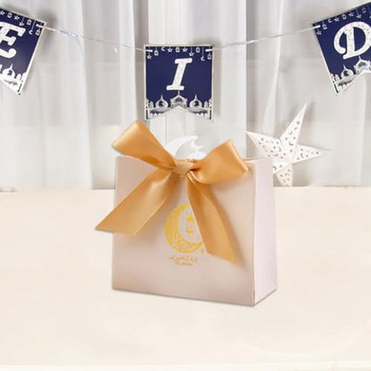 10pcs Eid Gift Bags Ramadan Snack Bags Candy Box with Gold Ribbon, Reusable Eid Mubarak Bags for Festive Party Wrapping - color: Style1