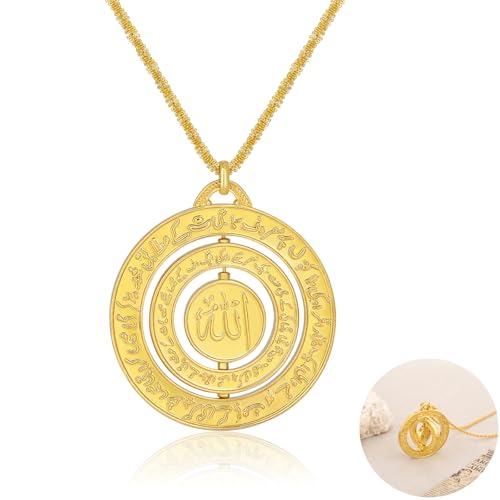 Islamic Ayatul Kursi Necklace for Women Men Allah Teardrop Necklace Stainless Steel Allah Name of God Arabic Quran Calligraphy Script Rotatable Pendant Necklaces Muslim Jewelry Ramadan Gift - color: gold 1