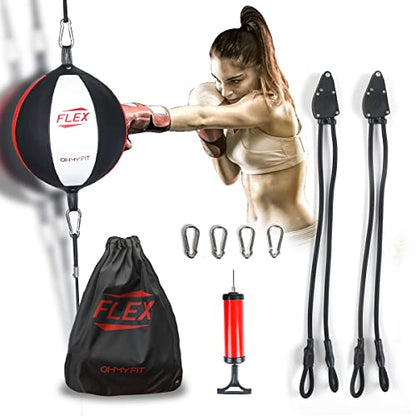 Flex Double End Punching Bag - Bungee Cords w/Special Flex Adjustable System - Durable Bladder Speed Bag - Boxing Training Equipment for Adults - Home Gym Accessories - style: Round