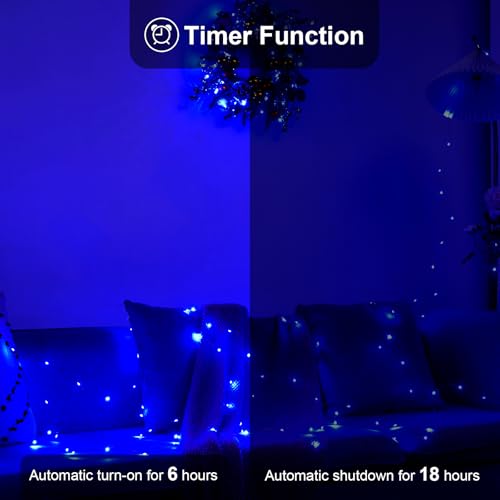 Ariceleo 2 Pack 16.4ft Battery Operated String Lights with Timer, Blue with Synchronized Twinkle Mode, Fairy Lights Battery Powered, 50 LEDs, Idea for Christmas Bedroom Party Wedding - color: Blue, size: 2 Pack-Upgrade