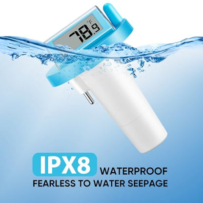Solar Pool Thermometer Floating Easy Read - IPX8 Waterproof Digital Pool Water Temperature Thermometer for Swimming Pools, Hot Tubs, Ponds, Ice Baths - color: Blue