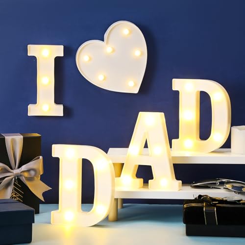 Aurelema 5 Pcs Fathers Day Decorations Love You Dad LED Letter Light Sign Battery Powered Father's Day Centerpieces for Dad from Daughter Son for Home Party - size: 8.27 inches, style: Father's Day