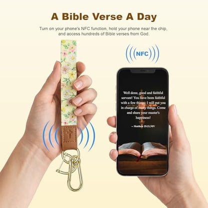 4 NFC Daily Bible Verse Keychain Wristlet, Bible Study Supplies, Bible Accessories, Bible Party, Daily Prayer Gifts - color: Flower Christian Set