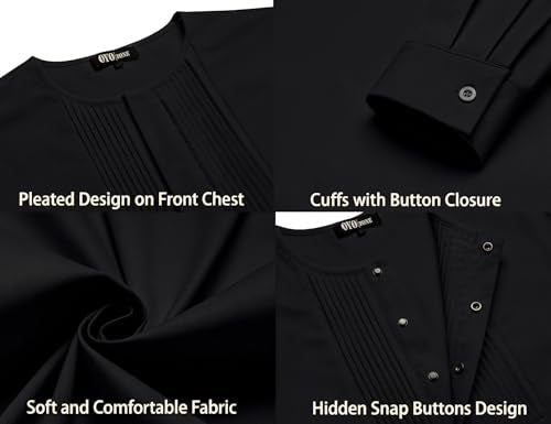 Mens African 2 Piece Set Nigerian Dashiki Traditional Suit Pleated Snap Button Shirts and Pants Outfit - color: Black, size: Medium