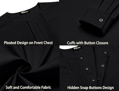 Mens African 2 Piece Set Nigerian Dashiki Traditional Suit Pleated Snap Button Shirts and Pants Outfit - color: Black, size: Medium