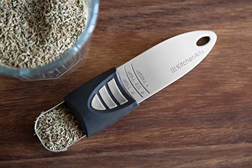 KitchenArt Stainless Steel Pro Sliding Adjust-A-Tablespoon and Teaspoon Set | All In One Measuring Spoons | Declutter Your Kitchen | Measuring Spoon Set | Baking & Cooking Essentials | Easy to Use Spoons - size: Tablespoon and Teaspoon