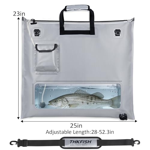 THKFISH Fish Tournament Weigh in Bag for Bass Fishing with Leakproof Zipper | Heavy Duty Live Fish Bags for Caught Fish with Waterproof Zipper and Mesh Liner,Puncture Resistant - color: Silver-25×23in with Net