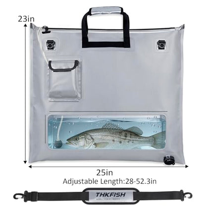 THKFISH Fish Tournament Weigh in Bag for Bass Fishing with Leakproof Zipper | Heavy Duty Live Fish Bags for Caught Fish with Waterproof Zipper and Mesh Liner,Puncture Resistant - color: Silver-25×23in with Net