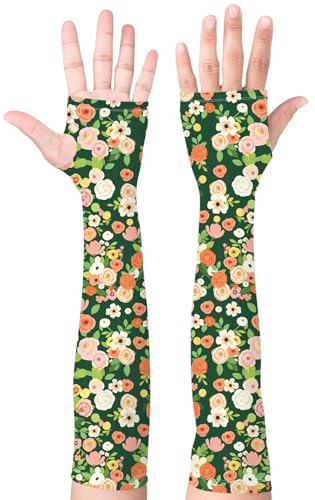 Bebila Gardening Sleeves for Women Farm UV Sun Protection Anti-Scratch Cooling Sleeves with Thumb Hole Arms Cover Outdoors - color: Blossoms