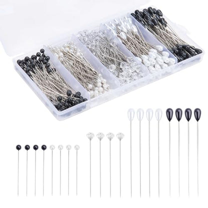 420pcs Boutonniere Corsage Pins 5 Styles Flower Black and White Pearl Pins
