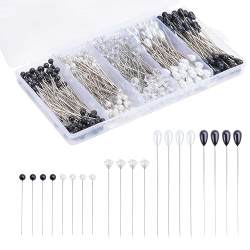 420pcs Boutonniere Corsage Pins 5 Styles Flower Black and White Pearl Pins