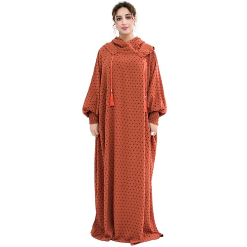 Upgraded Abaya Dress for Women 1PC Hoodie Polka Dot Modest Prayer Robe - color: Khaki, size: Size 1