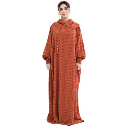 Upgraded Abaya Dress for Women 1PC Hoodie Polka Dot Modest Prayer Robe - color: Khaki, size: Size 1