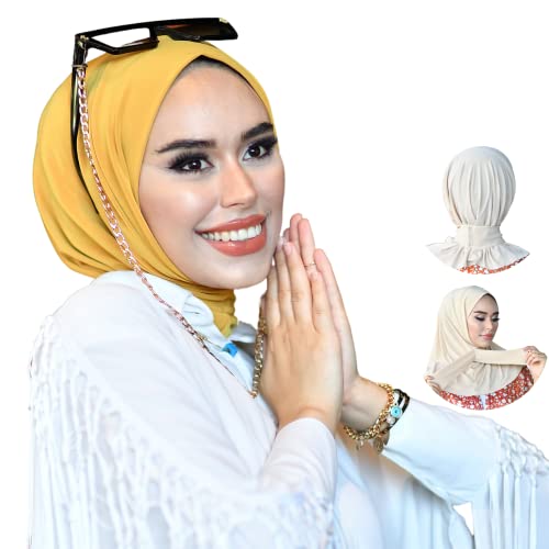 para life Snap Hijab for Women, Breathable Instant Hijabs|Standard Size Stretchable Cotton Sandy|Jersey Undercap - color: Mustard