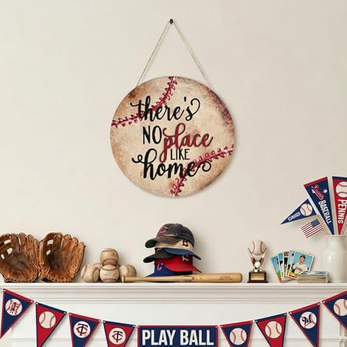 Smile Wooden Baseball Door Sign - "If We're Not Home Check the Ballfield" Circular Rustic Decor for Sports Fans - style: Baseball Retro
