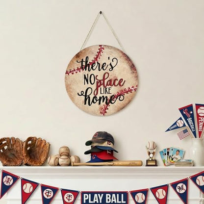 Smile Wooden Baseball Door Sign - "If We're Not Home Check the Ballfield" Circular Rustic Decor for Sports Fans - style: Baseball Retro