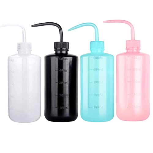 500ml Plastic Safety Wash Bottle, 4 Colors Lab Squeeze Bottle with Narrow Mouth and Scale Labels, Squirt Bottle For Plant Flower Succulent Watering - 4 Packs - color: mix color 500ml 4pcs