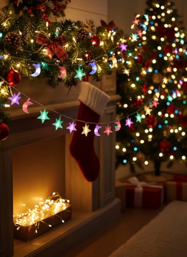 Star and Moon String Lights, 30 LED Battery Powered Fairy Lights, Waterproof for Outdoor Indoor Decor, Bedroom, Patio, Garden, Party, Wedding - style: Star and Moon