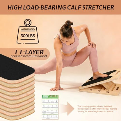 ZALL Slant Board Balance Board 2-in-1 Wooden Adjustable Calf Stretcher | Velour Squat Wedge Wobble Exercise Knee Ankle Heel Foot Pain Relief Incline