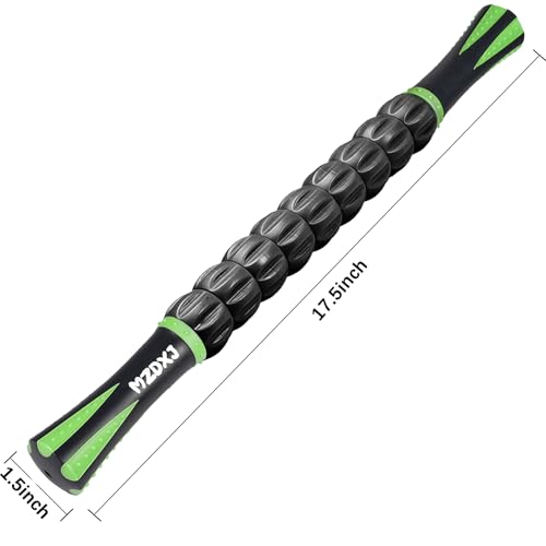 Muscle Roller Massage Roller Stick- Deep Tissue Fascia Blaster for Myofascial Pain Relief, Lymphatic Drainage & Body Sculpting, Handheld Physical Therapy & Recovery Tool (Green Black) - color: Green Black