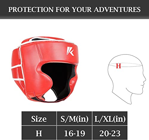 Kruzak Unisex Boxing Headgears - MMA Training, Adjustable Padded, Kara,Muay Thai Headgear, Kickboxing, Sparring, Martial Arts, Karate, Taekwondo MMA Body Equipment - color: Red, size: Small-Medium
