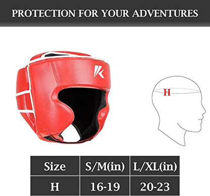 Kruzak Unisex Boxing Headgears - MMA Training, Adjustable Padded, Kara,Muay Thai Headgear, Kickboxing, Sparring, Martial Arts, Karate, Taekwondo MMA Body Equipment - color: Red, size: Large-X-Large