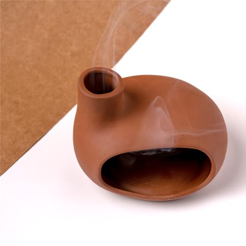 MOUGIGI Terracotta Palo Santo Holder - Modern Chiminea Incense Burner for Yoga, Meditation, and Energy Cleansing - Wood Sticks Dish, Sage Ash Catcher, Smudge Bowl, Cone Burner - Unique Meditation Gift - color: Matte Clay -Terracotta