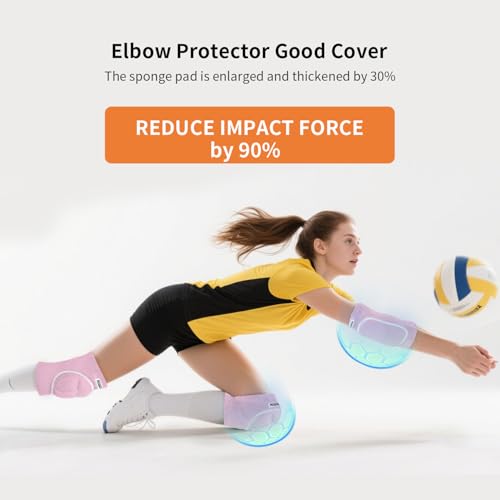 Volleyball Elbow Pads Youth 2XS-XL - Kids Teens Elbow Protector with Thicken Sponge Breathable Padding - color: Pink, size: Medium