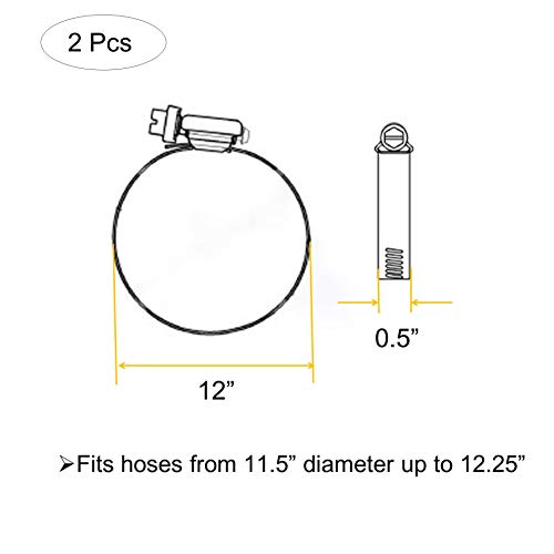 2Pcs 12"(Diameter) Adjustable 304 Stainless Steel Duct Clamps Hose Clamp Pipe Clamp Air Ducting Clamp worm drive hose clamps (289mm-311mm) - size: 12" -2Pcs