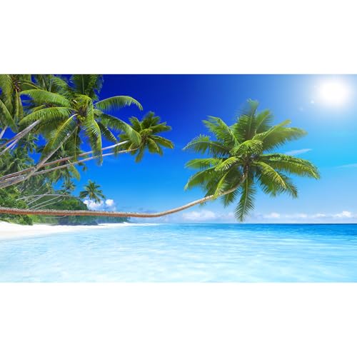 Tropical Paradise Beach Aquarium Background Ocean Island Seashore Fish Tank Background Beach Seascape Terrarium Backgrounds Sunray Blue Sky Seacoast Ocean Sea Waves Reptile Tank Backgrounds 24x12in - color: Green_Blue, size: 24(W)x12(H)inches/ 60(W)*30cm(